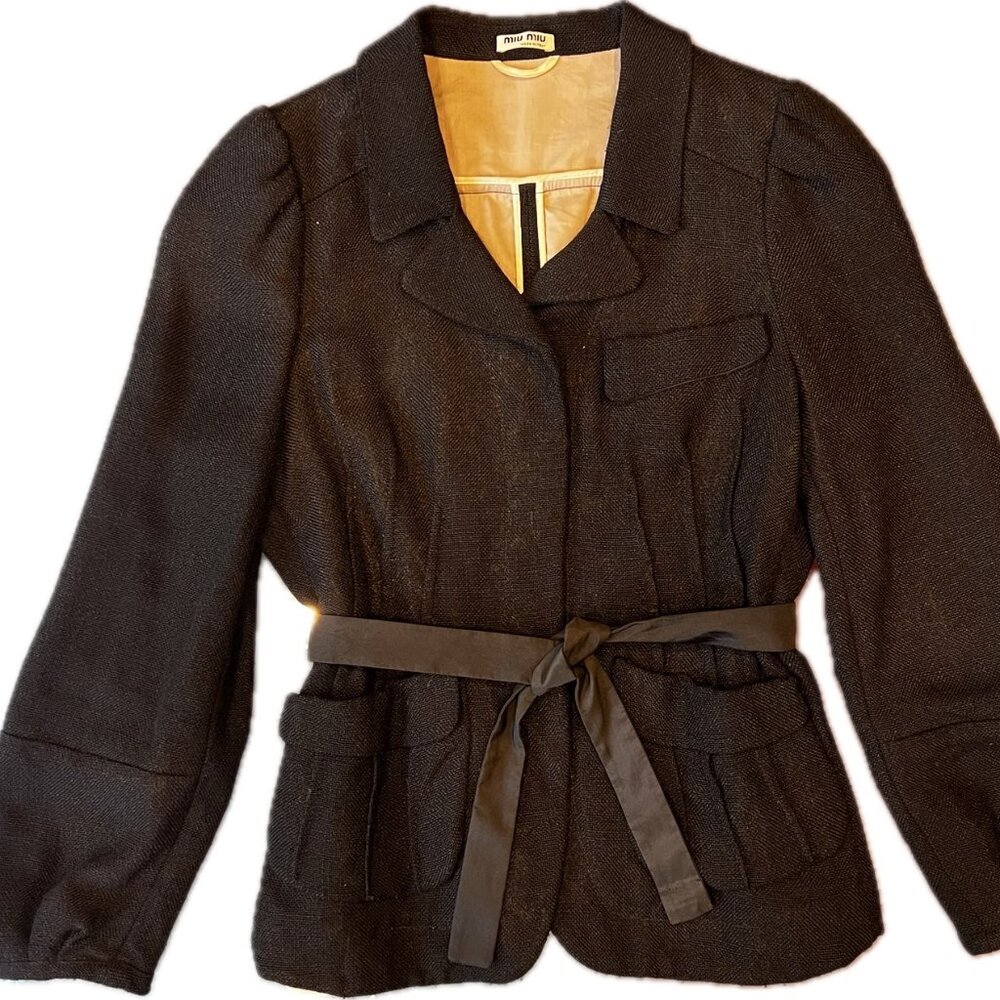 Vintage Miu Miu black linen look jacket, IT sz 44